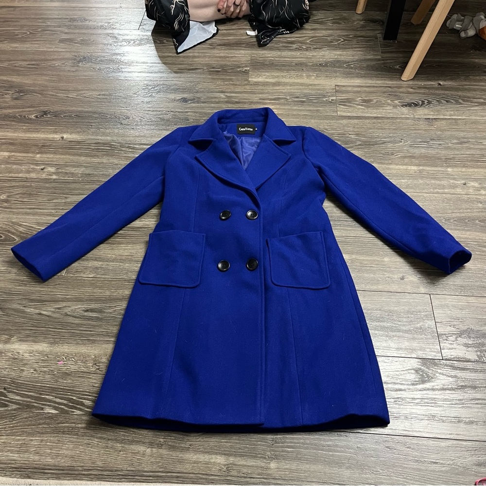 Wool Blend Chou Yatou Double Breasted Tailored Coat (Royal Blue) Size M - Picture 7 of 8